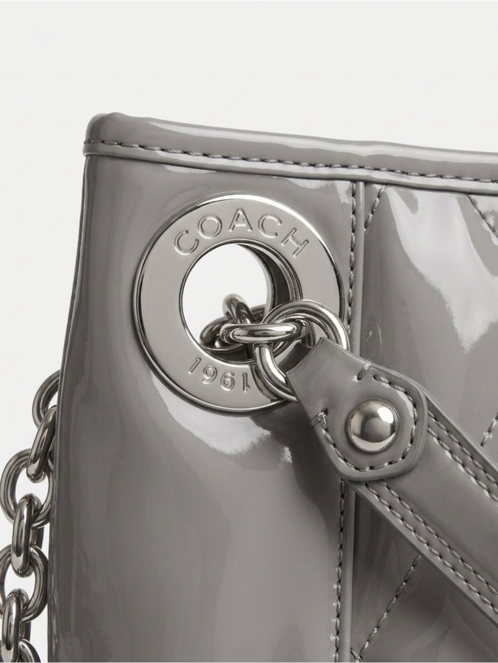 Coach Quilted Patent Leather Tote in Taupe Gray - Picture 6 of 7
